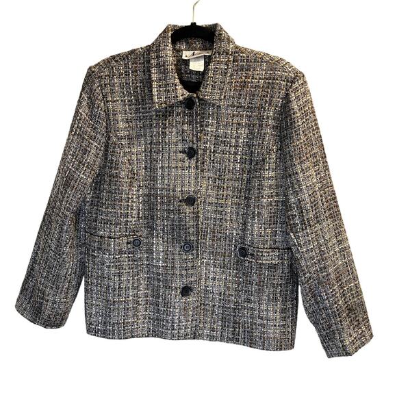 N Touch Tweed Button Front  Blazer Jacket Size 12 Brown Black Retro Academia - Picture 1 of 13